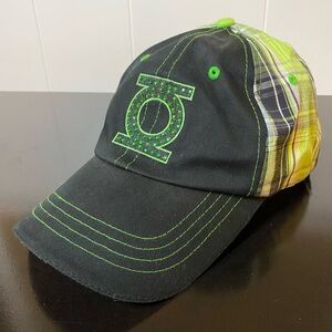 Six Flags DC Comics Green Lantern Plaid Baseball Cap with Bling Lantern Logo